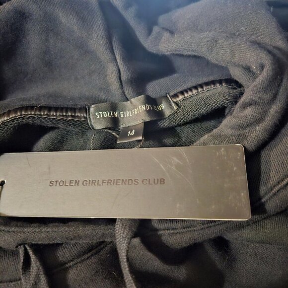 New Stolen Girlfriends Club Crop Hoodie Womens 14/L Black Pullover - Picture 5 of 6